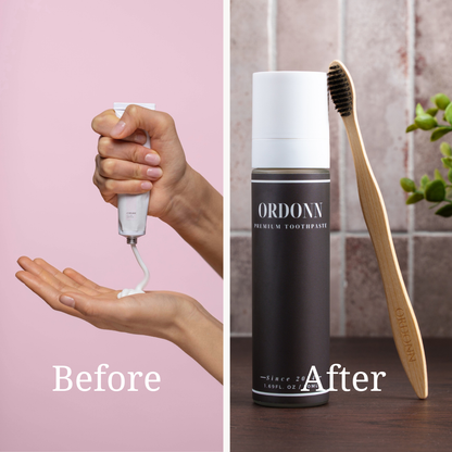 Before vergeleken after tandpasta dispenser